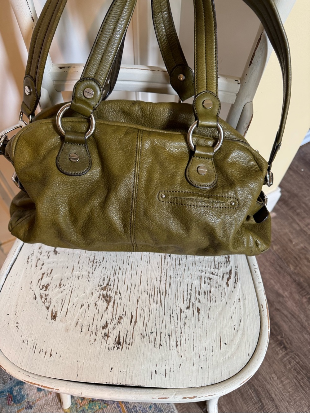 B. Makowsky Olive Green Leather Tote Bag - Women's Handbag - Picture 2 of 3